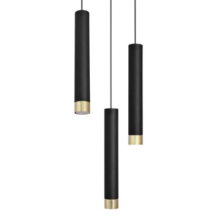 LED Ljuskrona med textilsladd TUBA 3xGU10/6,5W/230V svart/gyllene