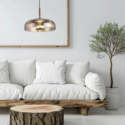 LED ljuskrona med textilsladd VETRO LED/6W/230V diameter 23 cm beige/svart