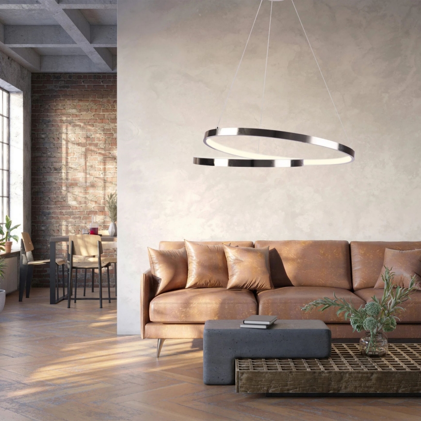 LED ljuskrona med textilsladd ZEFIRA LED/40W/230V 4000K diameter 50 cm skinande krom