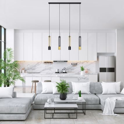 LED Ljuskrona med upphängningsrem BARS 4xGU10/4,8W/230V svart/gyllene