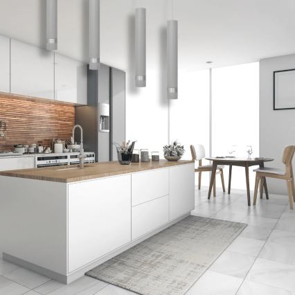 LED ljuskrona med upphängningsrem TUBA 1xGU10/4,8W/230V grå/skinande krom