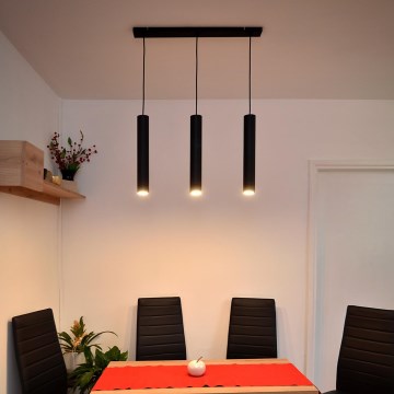 LED Ljuskrona med upphängningsrem TUBA 3xGU10/4,8W/230V svart