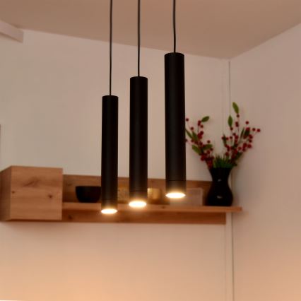LED Ljuskrona med upphängningsrem TUBA 3xGU10/4,8W/230V svart