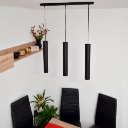 LED Ljuskrona med upphängningsrem TUBA 3xGU10/4,8W/230V svart