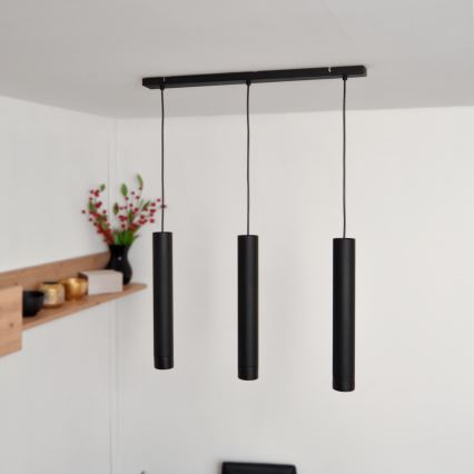 LED Ljuskrona med upphängningsrem TUBA 3xGU10/4,8W/230V svart