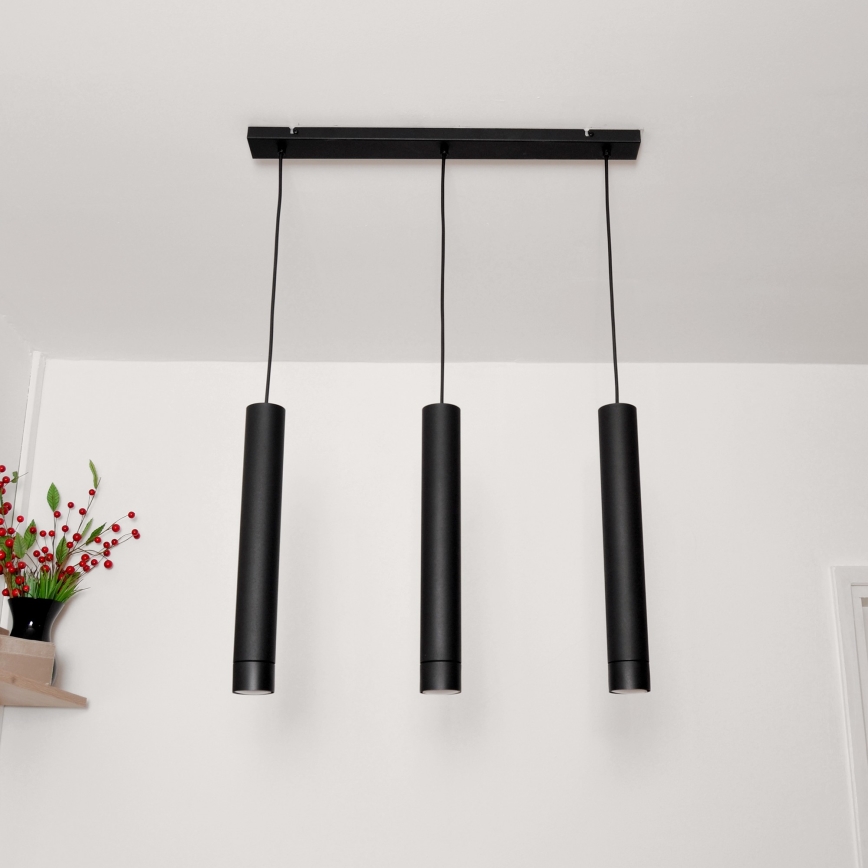 LED Ljuskrona med upphängningsrem TUBA 3xGU10/4,8W/230V svart