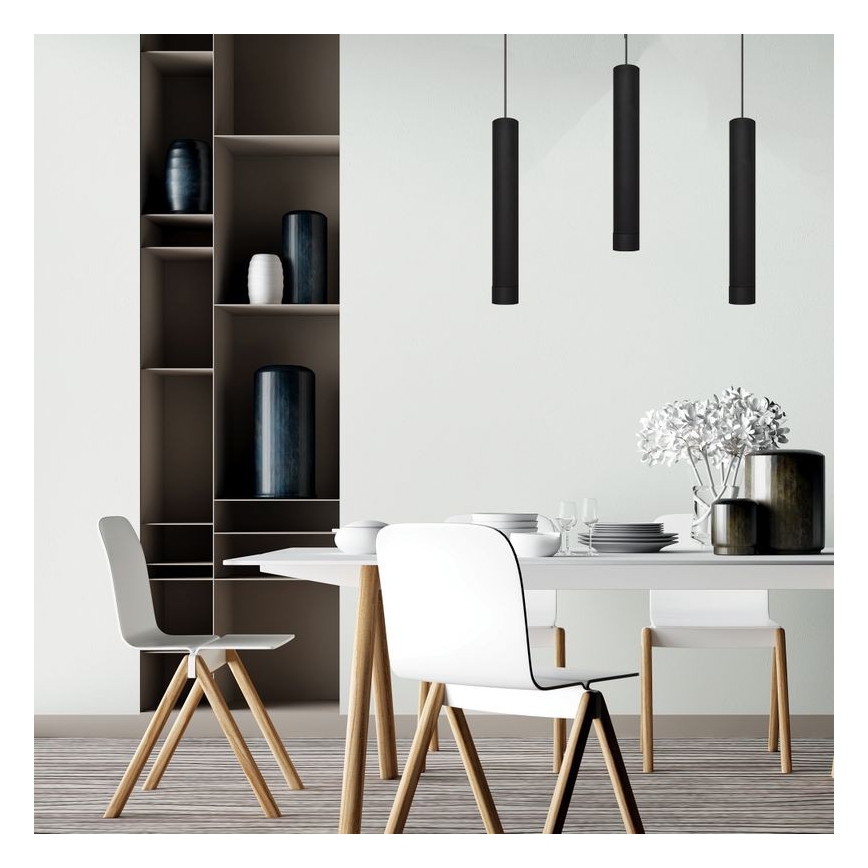 LED Ljuskrona med upphängningsrem TUBA 3xGU10/4,8W/230V svart