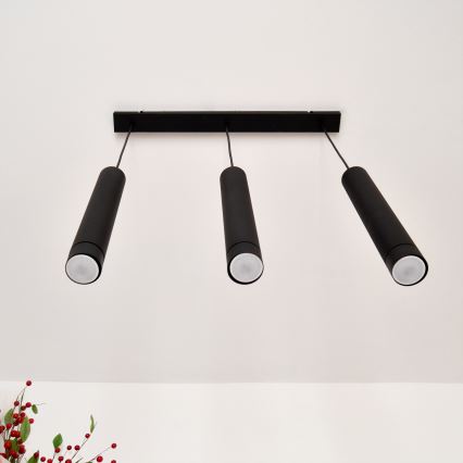 LED Ljuskrona med upphängningsrem TUBA 3xGU10/4,8W/230V svart