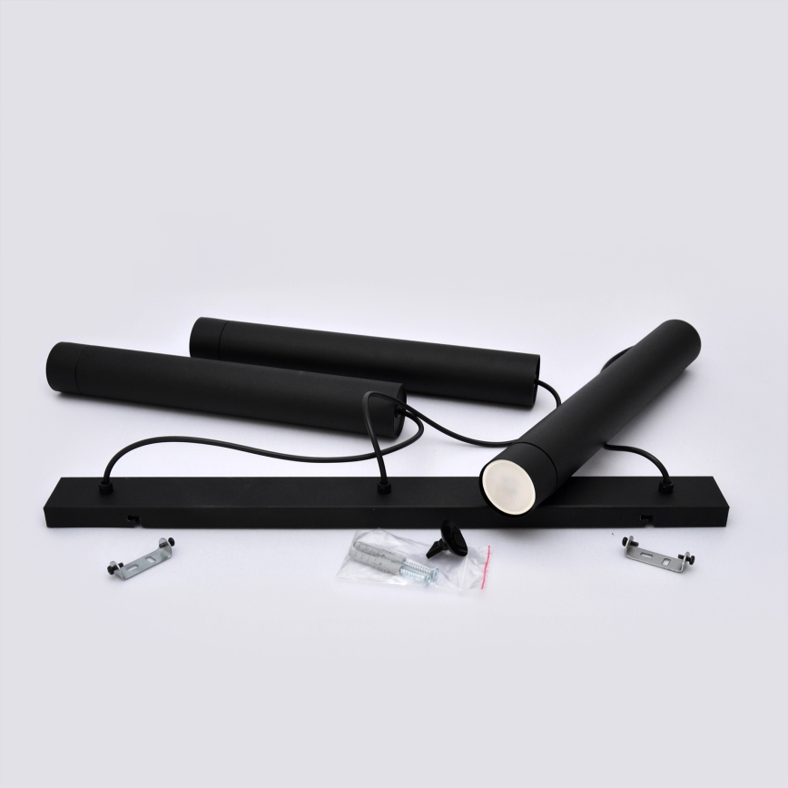 LED Ljuskrona med upphängningsrem TUBA 3xGU10/4,8W/230V svart