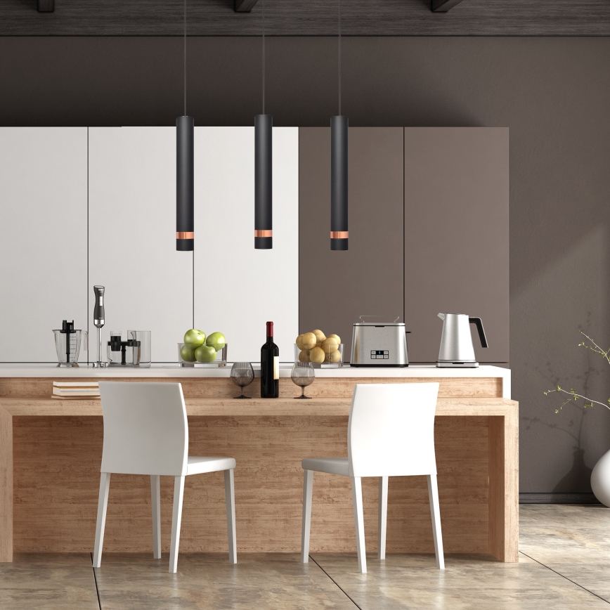 LED Ljuskrona med upphängningsrem  TUBA 3xGU10/4,8W/230V svart /koppar