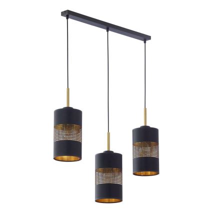 LED-ljuskrona med vajerupphängning BOGART 3xE27/15W/230V svart/guld