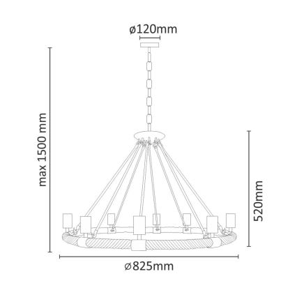 LED Ljuskrona på kedja ROPE ARTHUR 8xE27/6W/230V