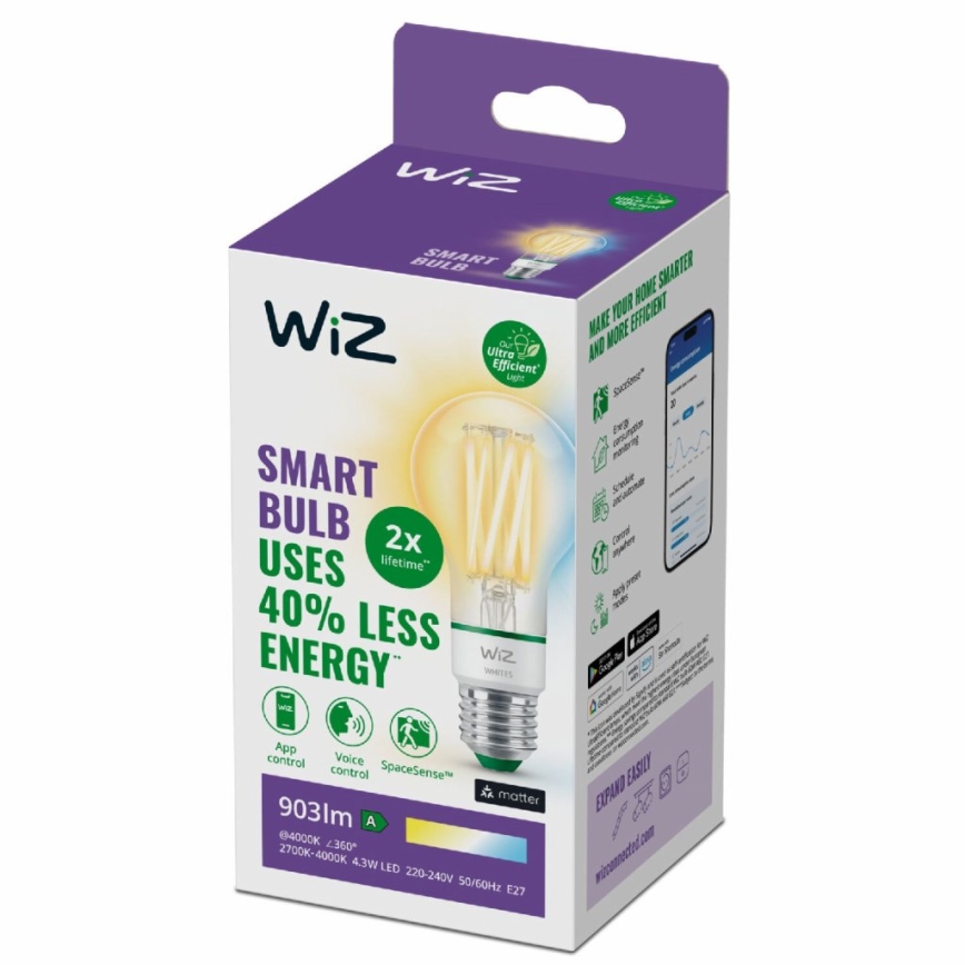 LED Ljusreglerad glödlampa A60 E27/4,3W/230V 2700-4000K CRI 90 Wi-Fi - WiZ