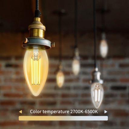 LED Ljusreglerad glödlampa FILAMENT C35 E27/4,5W/230V 2700-6500K Wi-Fi - Aigostar