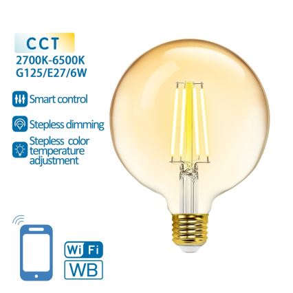 LED Ljusreglerad glödlampa FILAMENT G125 E27/6W/230V 2700-6500K Wi-Fi - Aigostar
