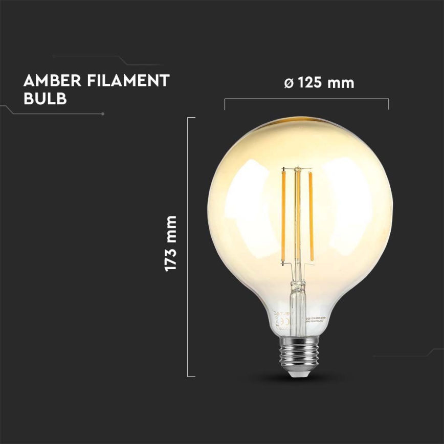 LED Ljusreglerad glödlampa FILAMENT G125 E27/8W/230V 2200K