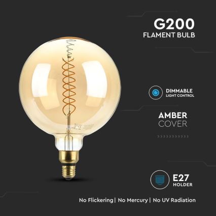 LED Ljusreglerad glödlampa FILAMENT G200 E27/8W/230V 1800K