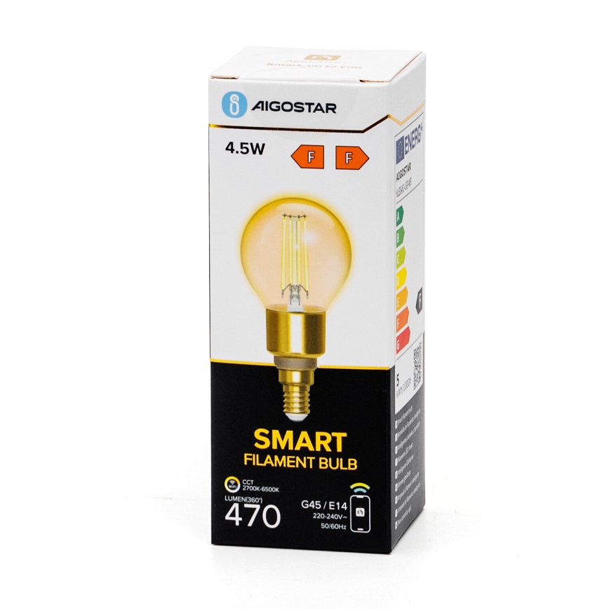 LED Ljusreglerad glödlampa FILAMENT G45 E14/4,5W/230V 2700-6500K Wi-Fi - Aigostar