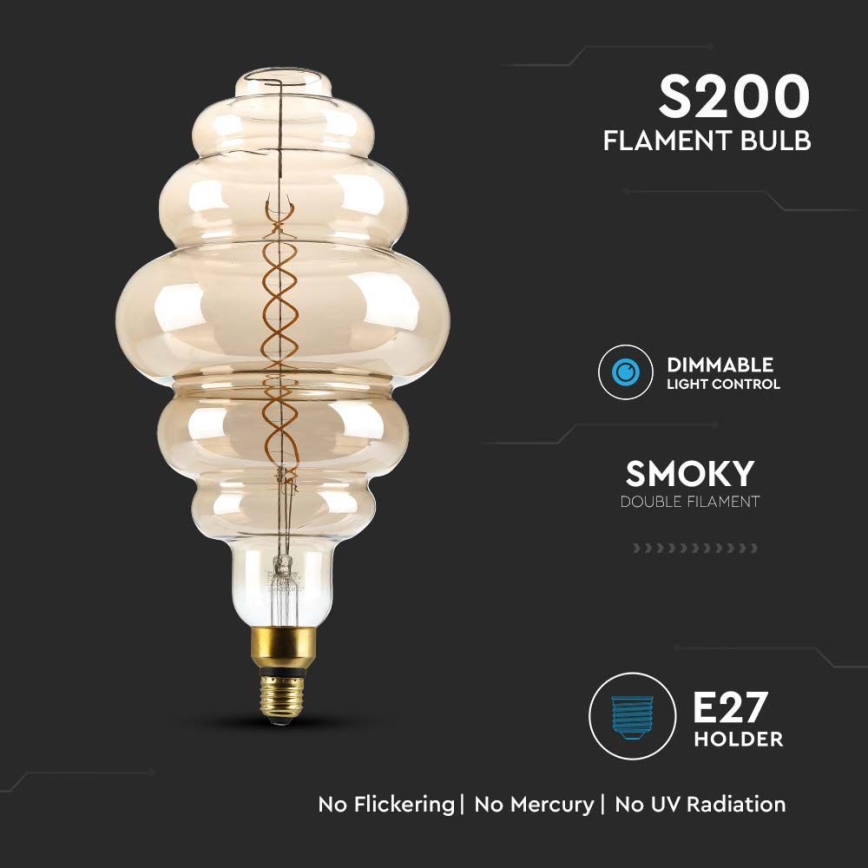 LED Ljusreglerad glödlampa FILAMENT S200 E27/8W/230V 1800K