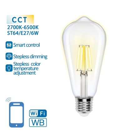 LED Ljusreglerad glödlampa FILAMENT ST64 E27/6W/230V 2700-6500K Wi-Fi - Aigostar