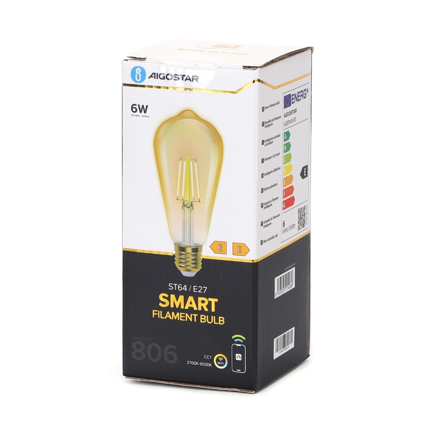 LED Ljusreglerad glödlampa FILAMENT ST64 E27/6W/230V 2700-6500K Wi-Fi - Aigostar