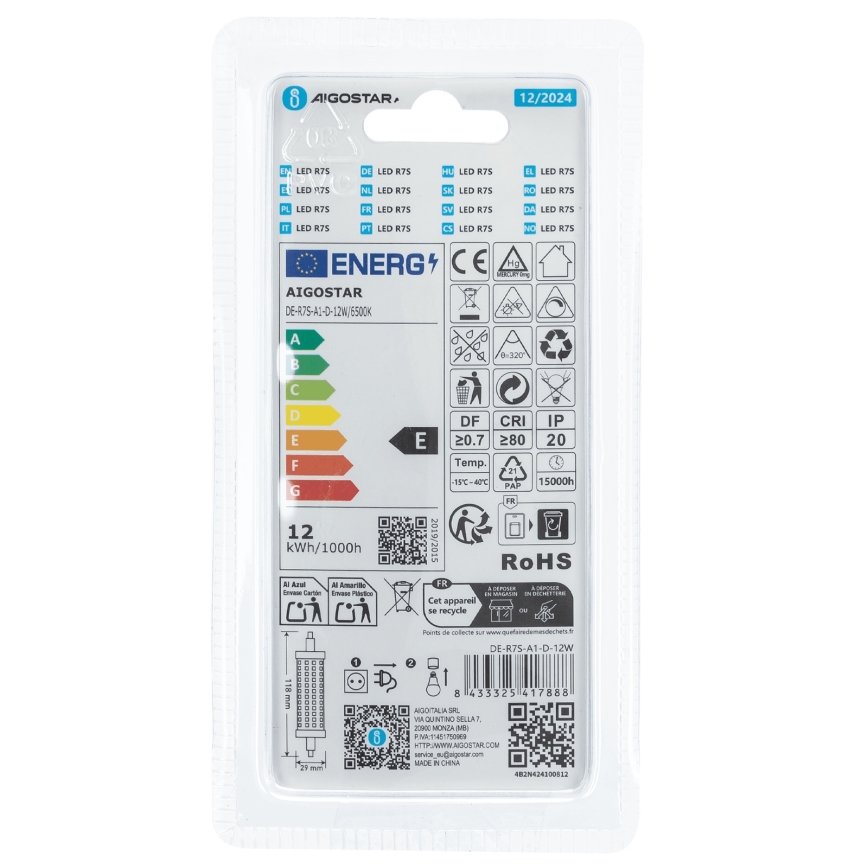 LED Ljusreglerad glödlampa R7s/12W/230V 6500K - Aigostar