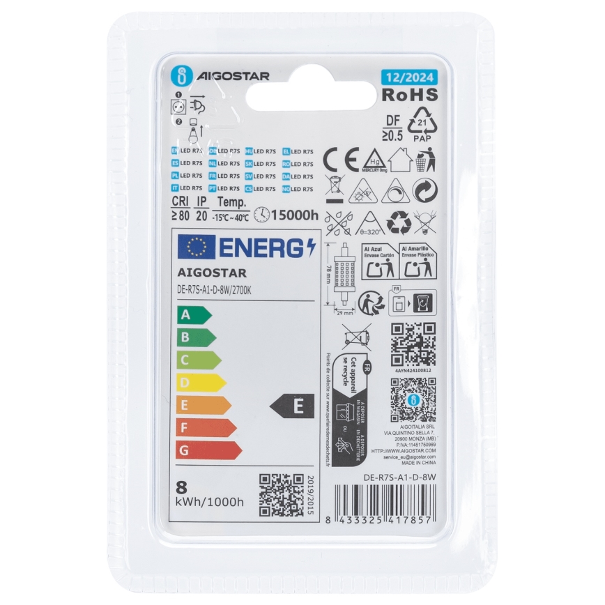 LED Ljusreglerad glödlampa R7s/8W/230V 2700K - Aigostar