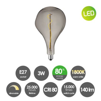 LED Ljusreglerad glödlampa VINTAGE EDISON E27/3W/230V 1800K
