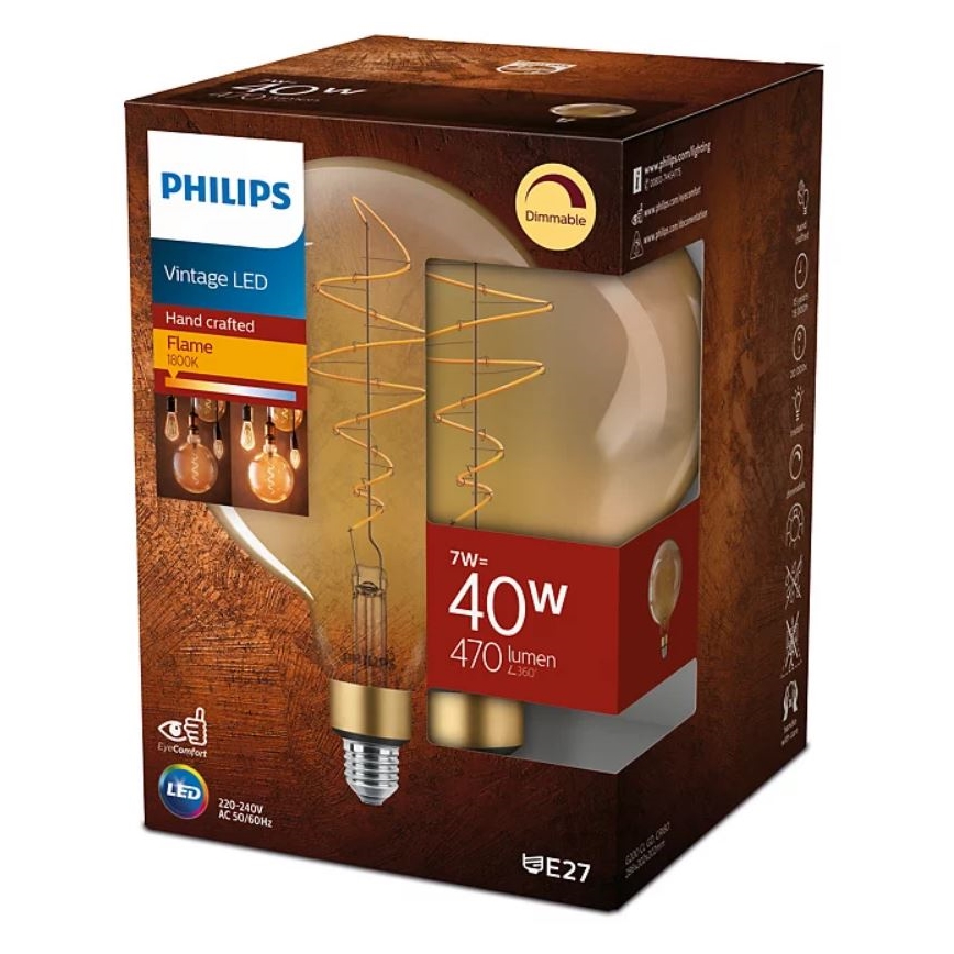 LED Ljusreglerad glödlampa VINTAGE Philips G200 E27/7W/230V 2000K