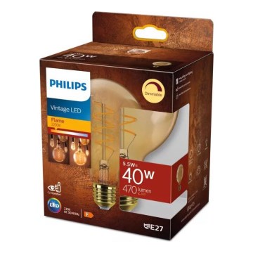 LED Ljusreglerad glödlampa VINTAGE Philips G95 E27/5,5W/230V 2200K