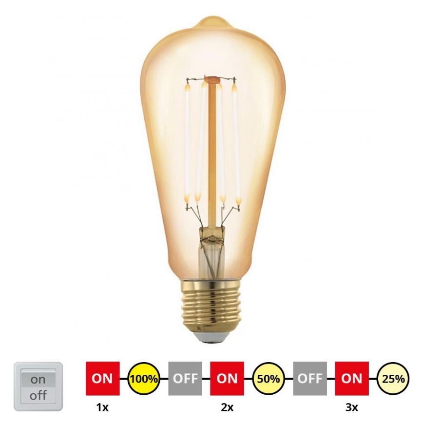 LED Ljusreglerad glödlampa VINTAGE ST64 E27/4W/230V 2200K - STEPDIMMING - Eglo 12863