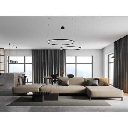 LED ljusreglerad ljuskrona på textilsladd LED/100W/230V 3000-6500K diameter 80 cm + fjärrkontroll