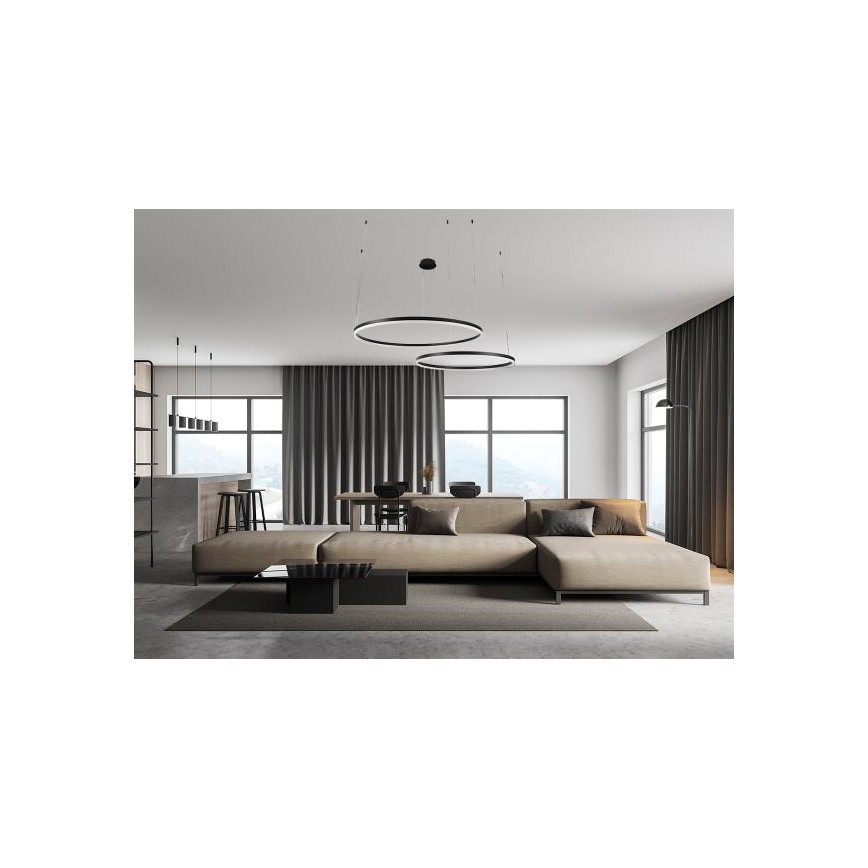 LED ljusreglerad ljuskrona på textilsladd LED/100W/230V 3000-6500K diameter 80 cm + fjärrkontroll