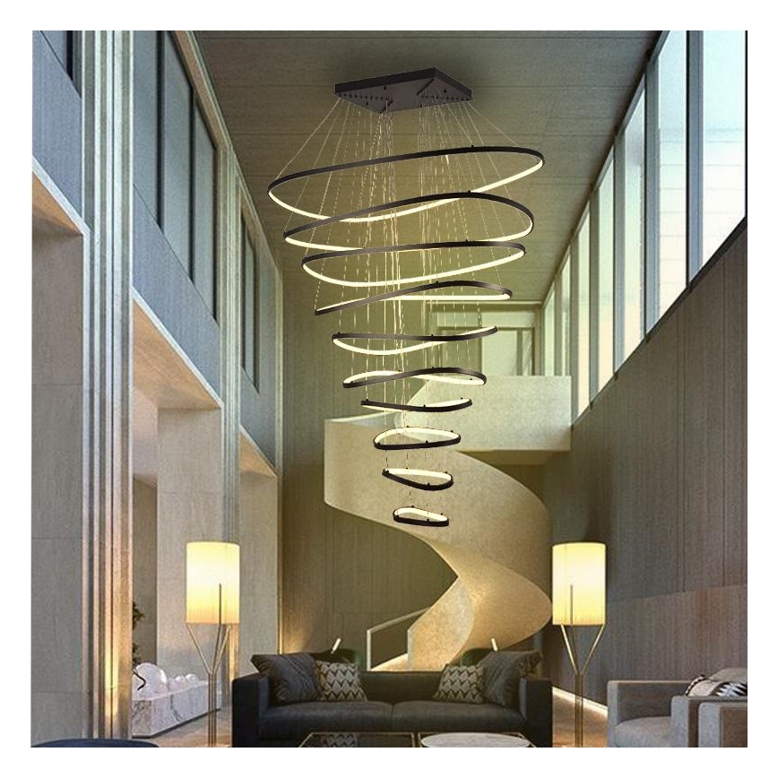 LED ljusreglerad ljuskrona på textilsladd LED/370W/230V 3000-6500K diameter 100 cm + fjärrkontroll