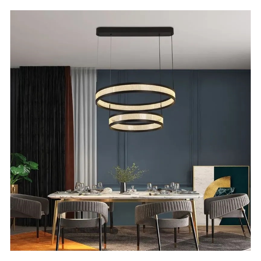 LED ljusreglerad ljuskrona på textilsladd LED/70W/230V 3000-6500K diameter 60 cm svart + fjärrkontroll