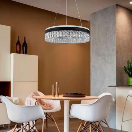 LED Ljusreglerad kristall ljuskrona på snöre LED/90W/230V 3000-6500K svart + fjärrkontroll