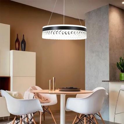 LED Ljusreglerad kristall ljuskrona på snöre LED/90W/230V 3000-6500K svart + fjärrkontroll