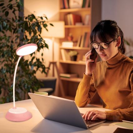 LED Ljusreglerad uppladdningsbar bordslampa VISUA LED/5W/5V 3000-5000K 1200 mAh rosa