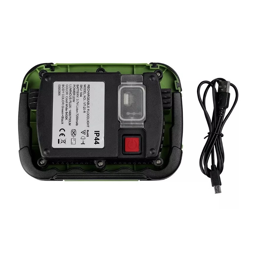 LED Ljusreglerad uppladdningsbar strålkastare SAMSUNG CHIP + funktion SOS LED/20W/3,7V/USB IP44 4000K 7200 mAh grön