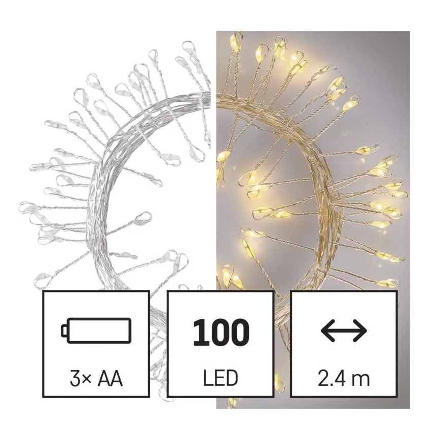 LED-ljusslinga 100xLED/3xAA 2,7m varmvit