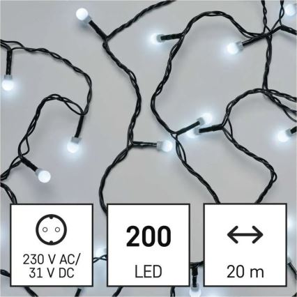 LED-ljusslinga 200 LED/8 funktioner 20m IP44 kallvit