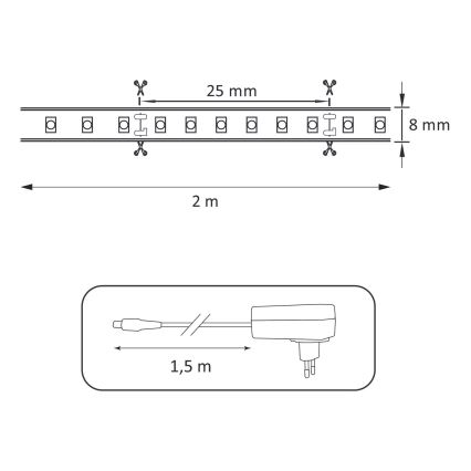 LED ljusslinga  2m LED/18W/12V 4000K