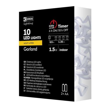 LED ljusslinga CHAIN 10xLED/2xAA 1,85m varmvit