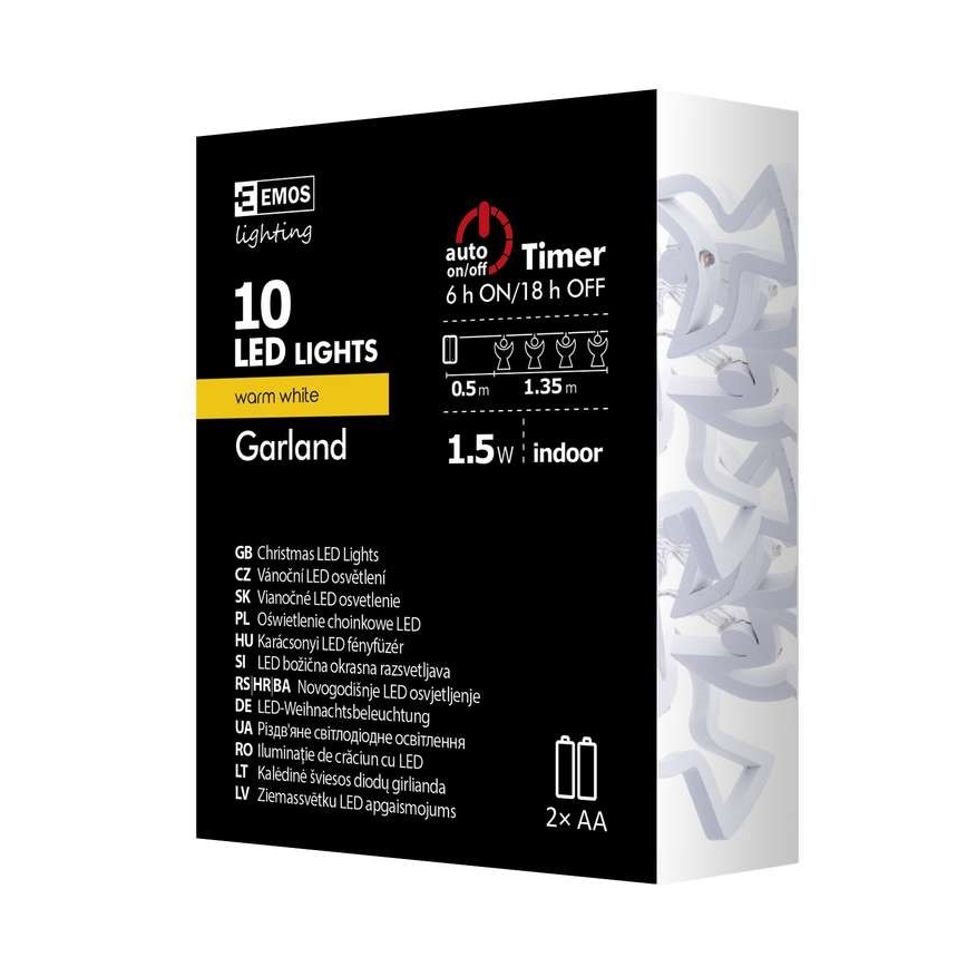 LED ljusslinga CHAIN 10xLED/2xAA 1,85m varmvit