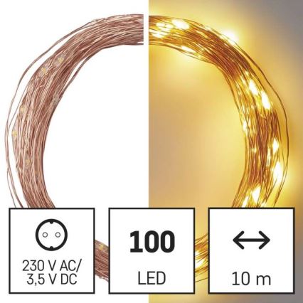 LED-ljusslinga för utomhusbruk, 100×LED/15 m, IP44, varmvit