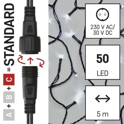 LED ljusslinga för utomhusbruk, 50 LED / 5 m, IP44, kallvit
