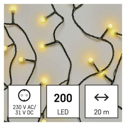 LED-ljusslinga med 200 LED, 8 funktioner, 20 m, IP44, varmvit