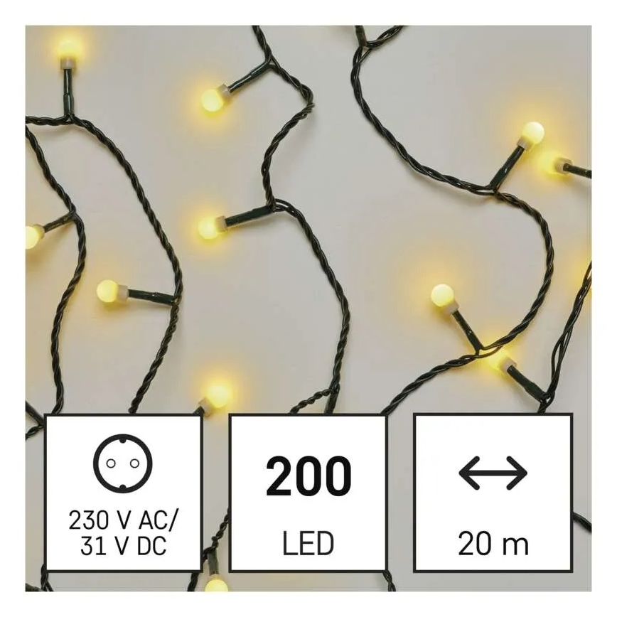 LED-ljusslinga med 200 LED, 8 funktioner, 20 m, IP44, varmvit