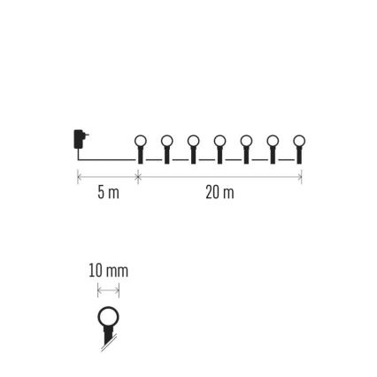 LED-ljusslinga med 200 LED, 8 funktioner, 20 m, IP44, varmvit