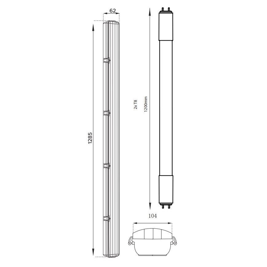 LED lysrör arbetsbelysning T8 2xG13/18W/230V 4000K IP65 128,5 cm